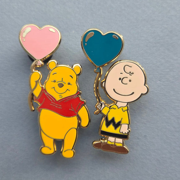 Wedding pins Charles and Yvette Winnie and Charlie and balloon 2 inch