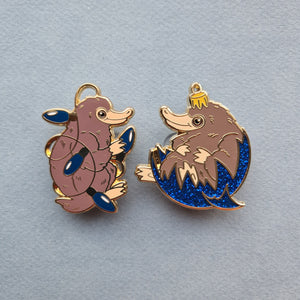 Christmas pin/ornament - blue house (set of 2. 1 of each design)